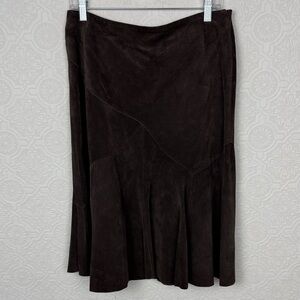 Vintage Ideology Genuine Suede Dark Brown Midi Skirt Grunge Y2K Boho 90s Size 8